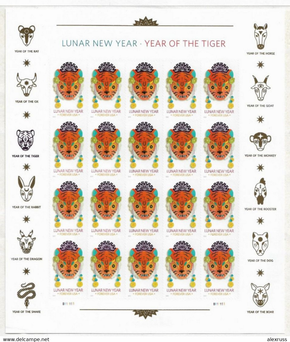 US 2022 Chinese Lunar New Year Series: Year Of The Tiger, Sheet Of 20 Forever Stamps, Special Printing, VF MNH** - Sheets