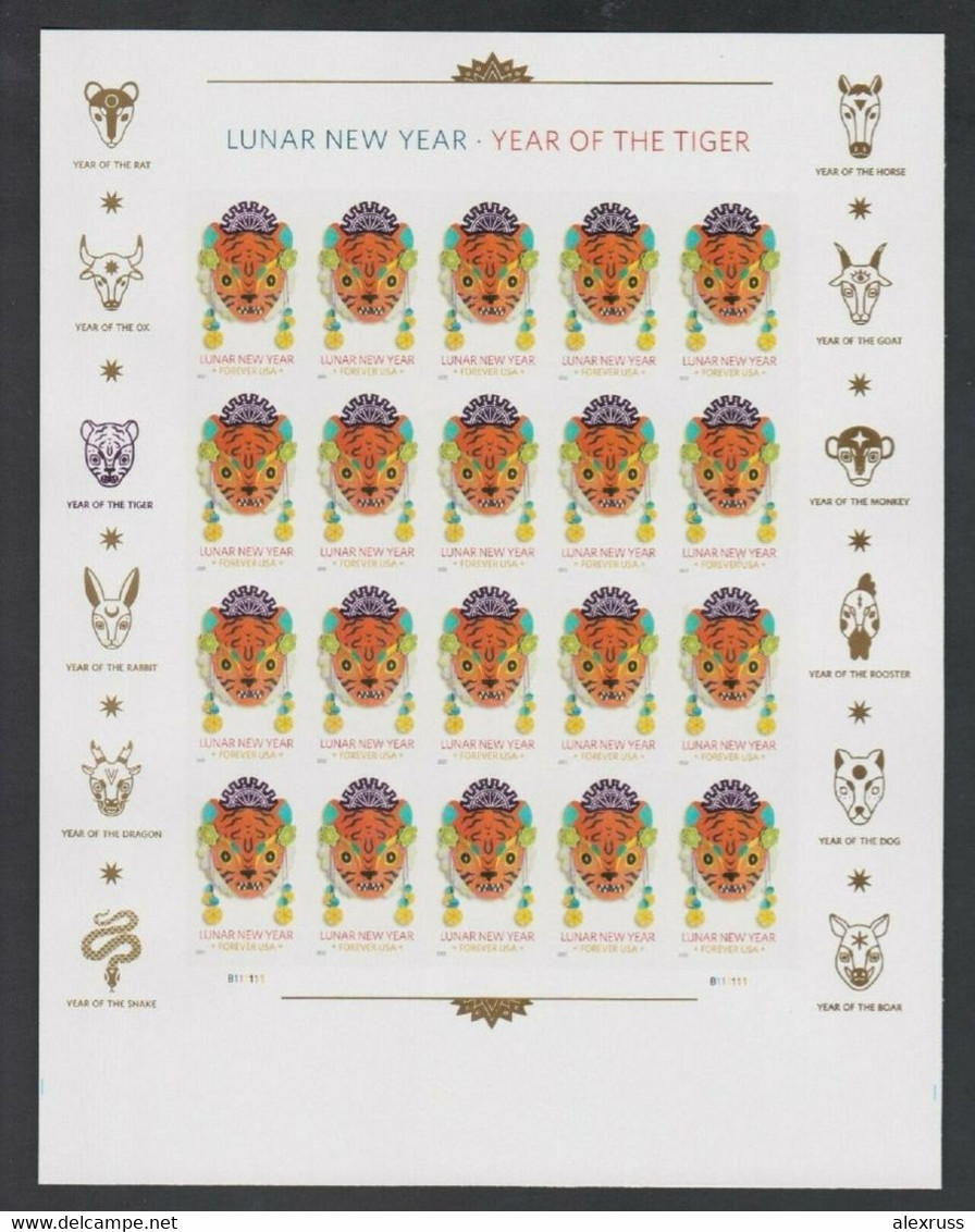 US 2022 Chinese Lunar New Year Series: Year Of The Tiger, Sheet Of 20 Forever Stamps, Special Printing, VF MNH** - Fogli Completi