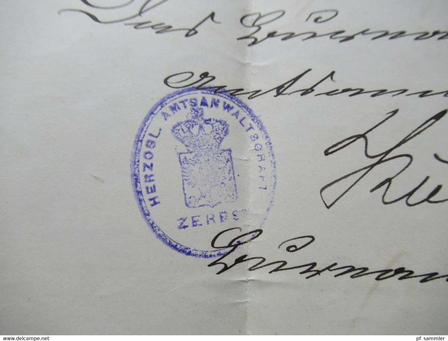 DR Dienst 1884 blauer Ra3 Frei lt. Avers No.12 Herzogl. Anhaltischer Amtsanwalt Stempel K1 Zerbst mit Papiersiegel