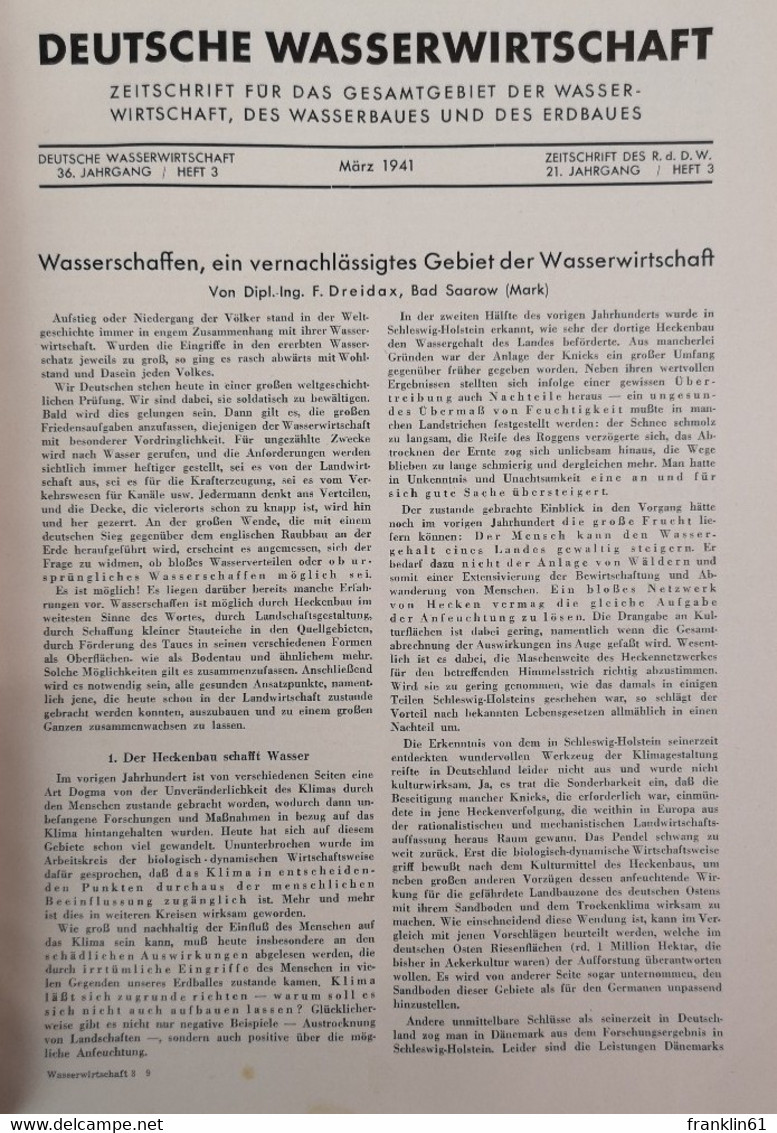 Deutsche Wasserwirtschaft. Zeitschrift für das Gesamtgebiet der Wasserwirtschaft, des Wasserbaues und des Erdb