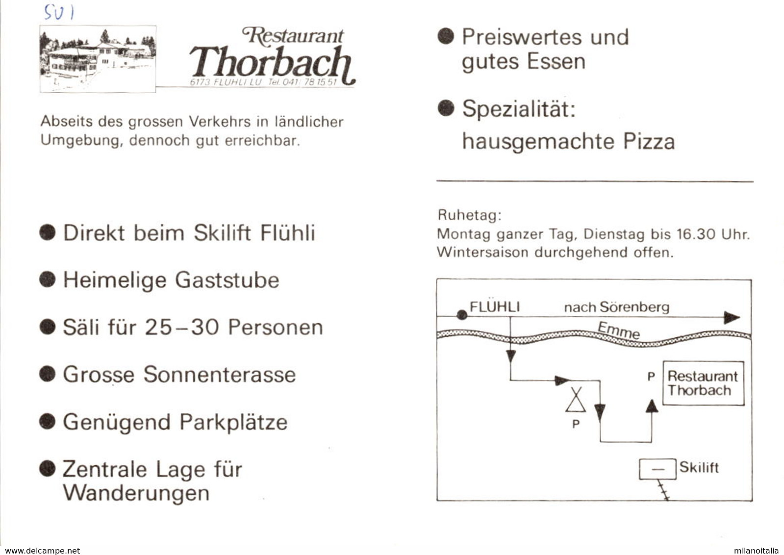 Restaurant Thorbach, Flühli - 3 Bilder - Werbekarte Mit Mittelfalz - Flühli