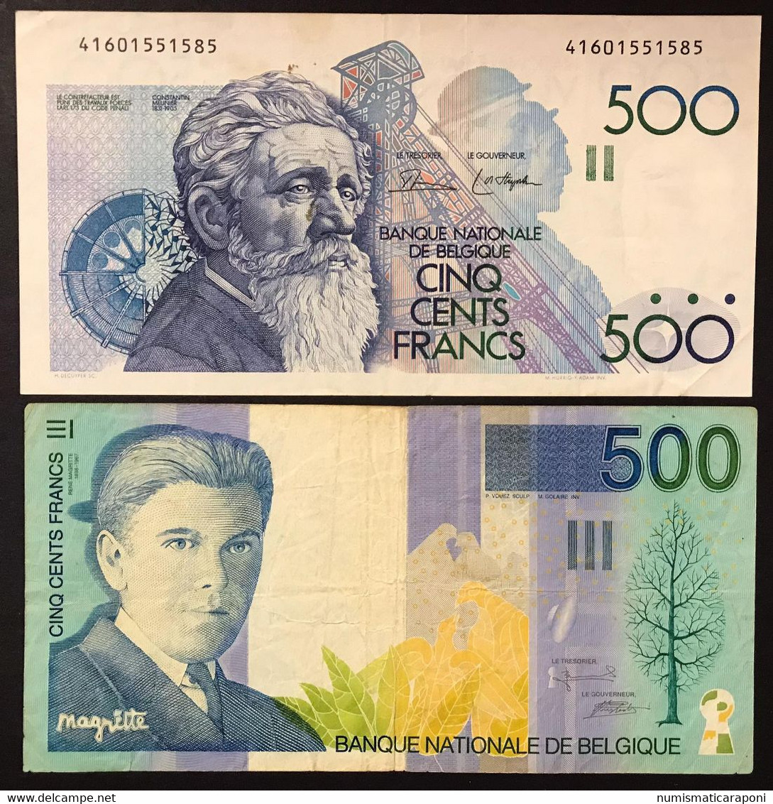 Belgio Belgium 4 Banconote 20 + 100 + 500 + 500 Francs  Lotto 4291 - 500 Francs