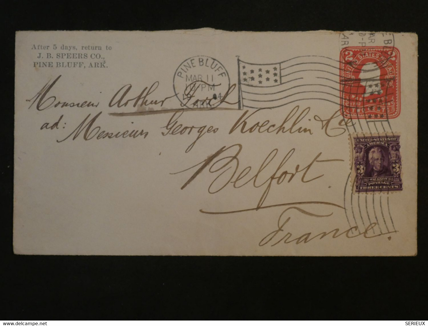 BL2 ETATS UNIS  BELLE LETTRE ENTIER   1904 PINE BLUFF A BELFORT FRANCE   +AFFRANCH. PLAISANT++ - 1901-20