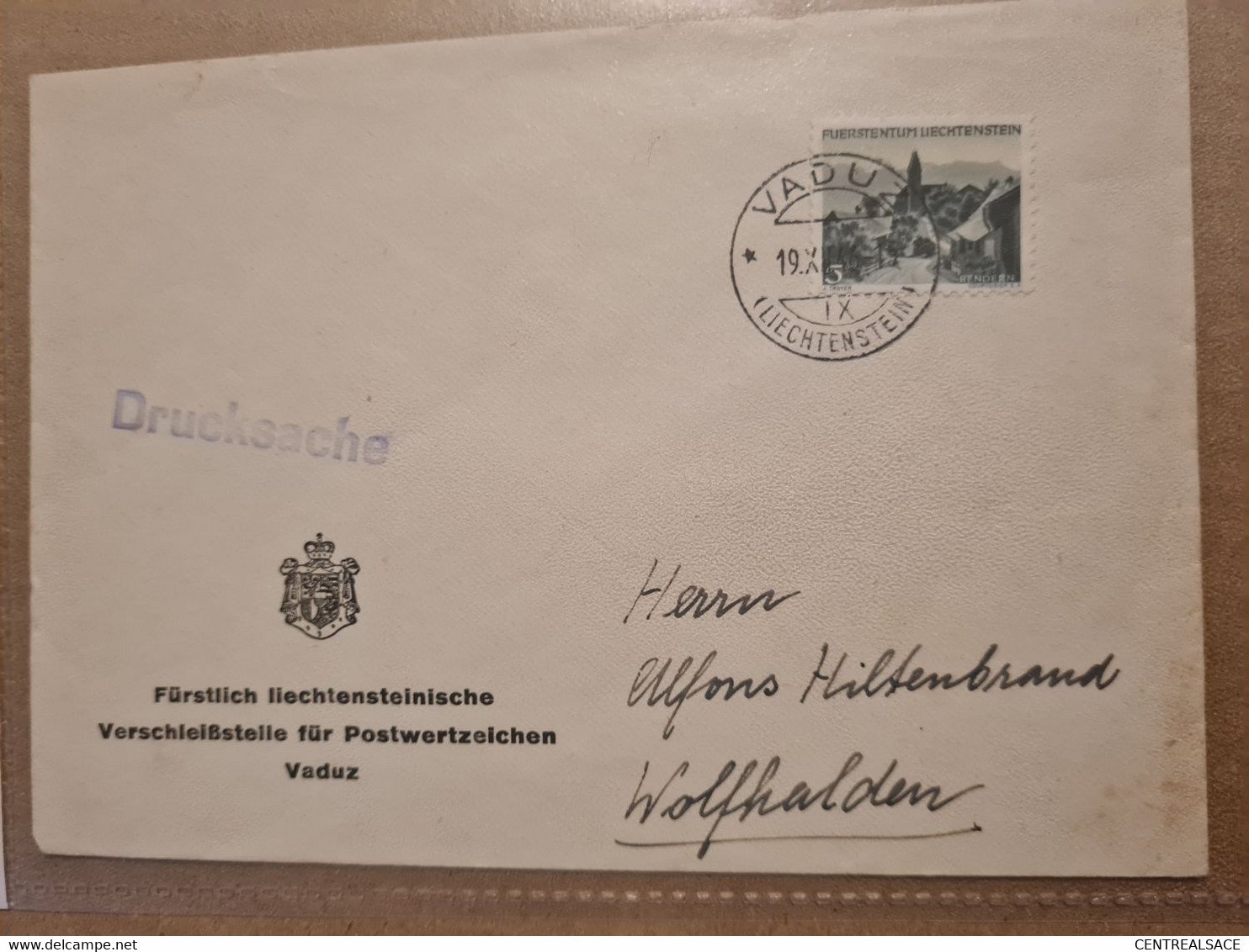 Lettre 1946 Lichtenstein VADUZ POUR WOLFHALDEN ENSEIGNE TIMBRE N° 199 - Storia Postale