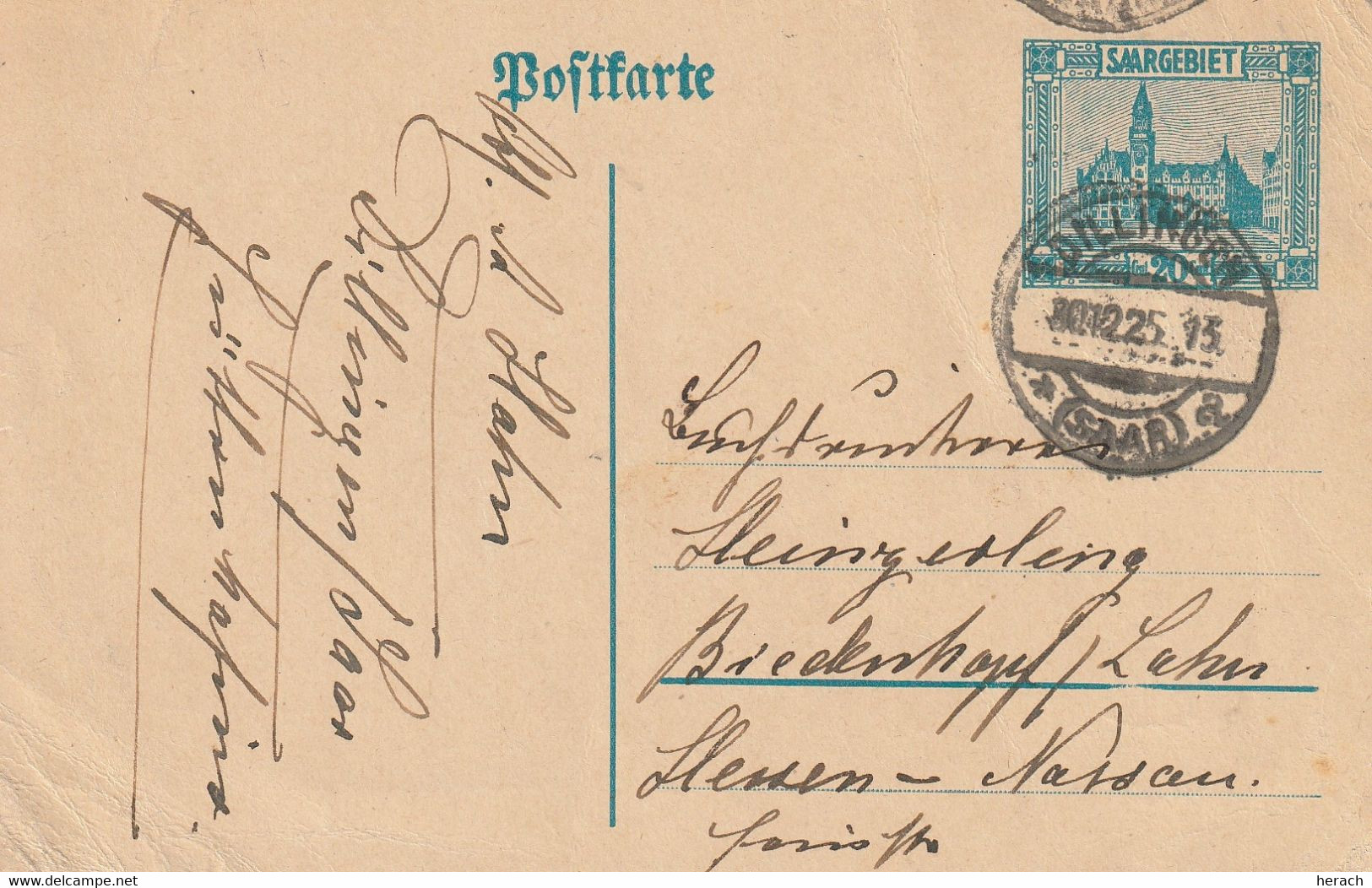 Sarre Entier Postal Dillingen 1925 - Postal Stationery