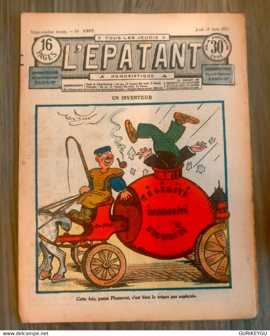 L'épatant N° 1307 LES PIEDS NICKELES FORTON  CALLAUD 17/08/1933  Dédé PASDEBILE DETECTIVE BIEN ++ - Pieds Nickelés, Les