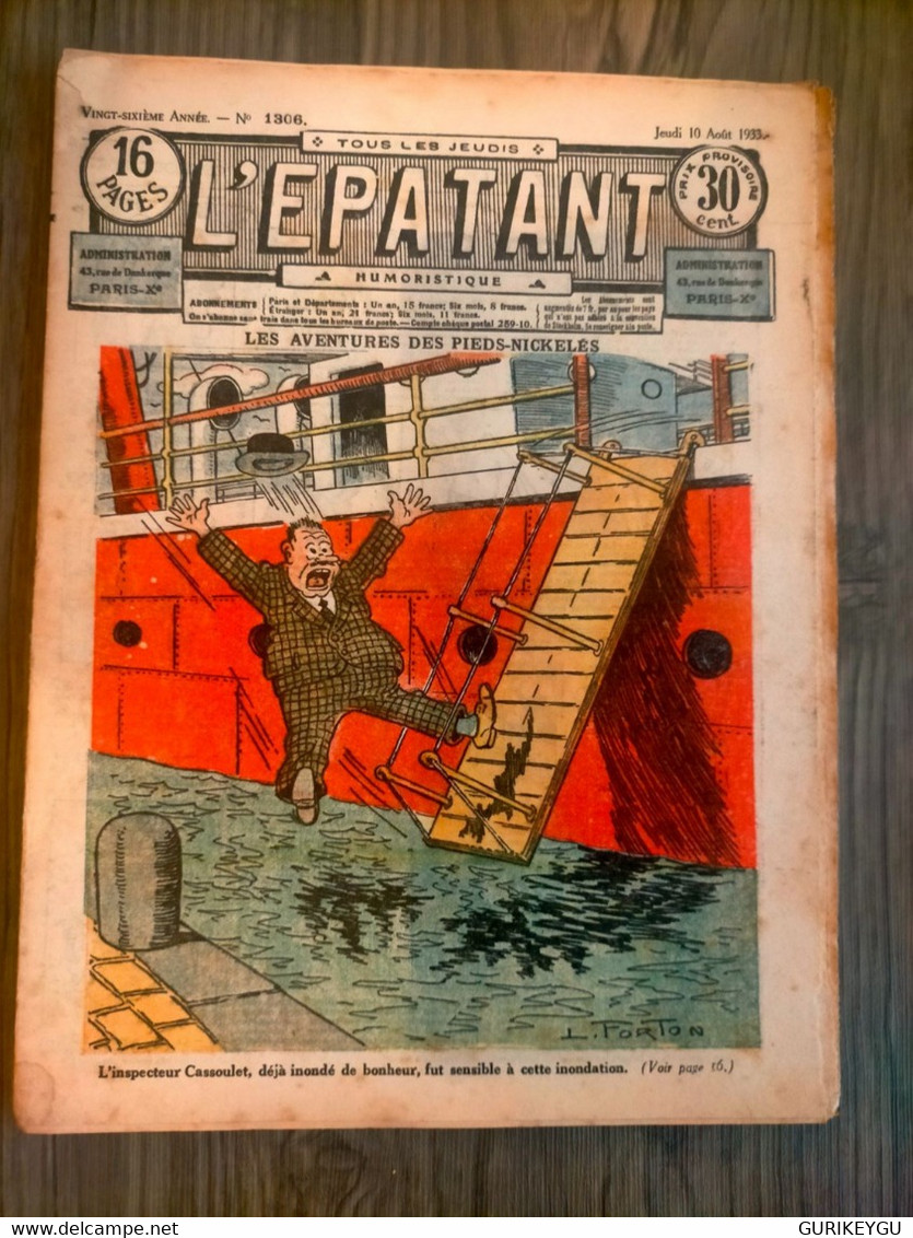 L'épatant N° 1306 LES PIEDS NICKELES FORTON  CALLAUD 10/08/1933  Dédé PASDEBILE DETECTIVE BIEN ++ - Pieds Nickelés, Les