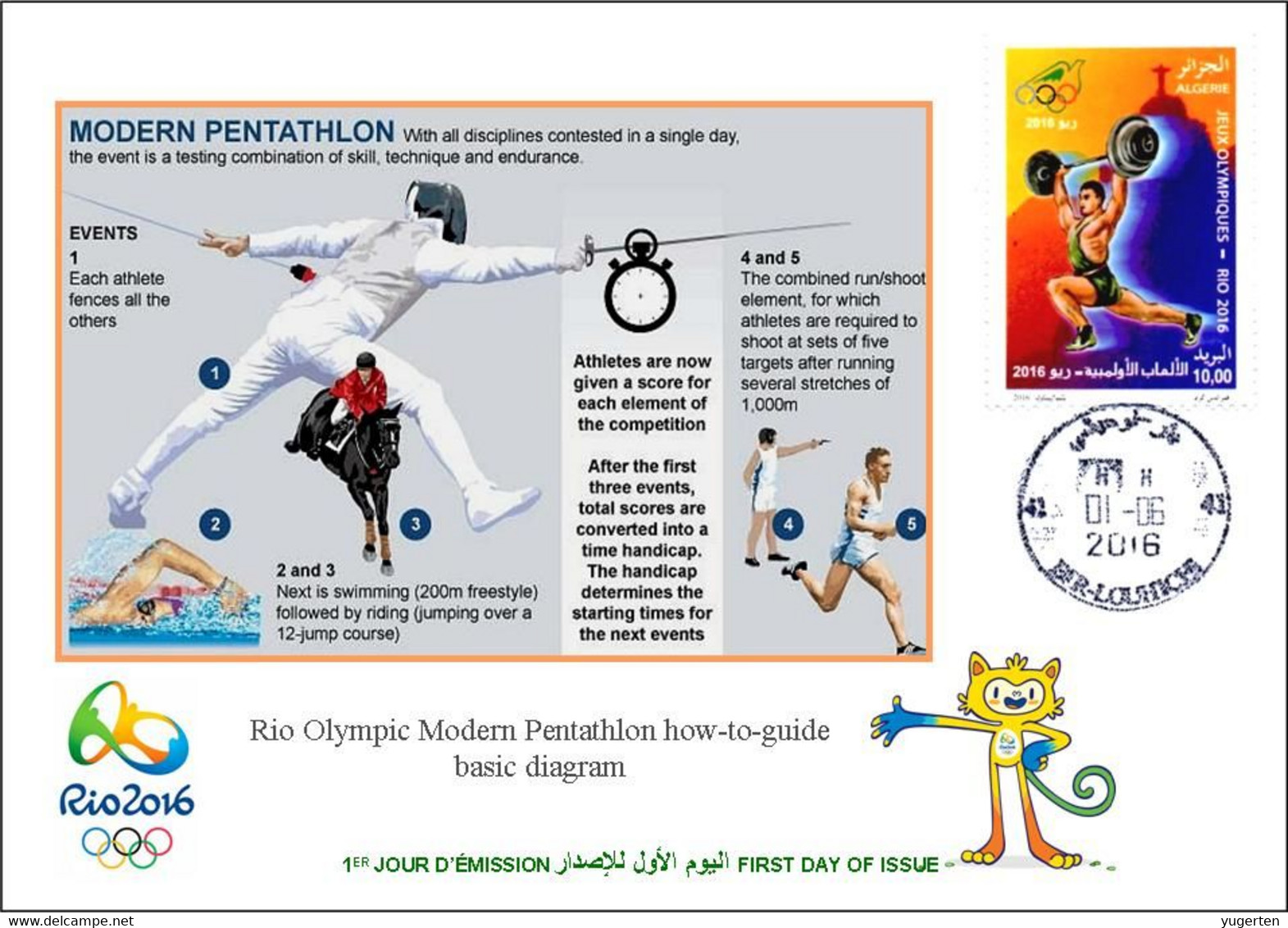 ARGELIA 2016 - FDC Olympic Games Rio 2016 Modern Pentathlon Olympische Olímpicos Olympics Fencing Shooting - Verano 2016: Rio De Janeiro