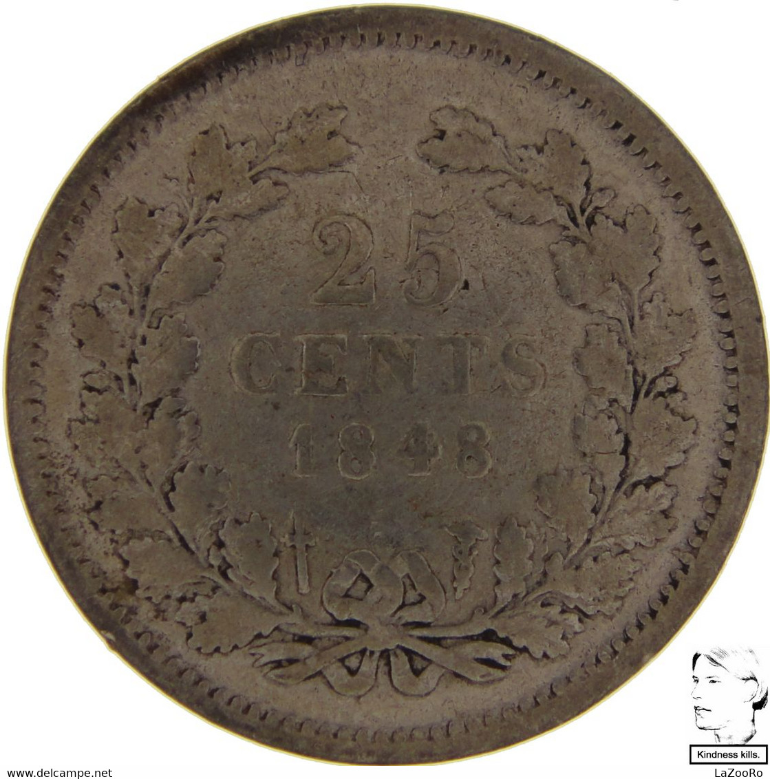 LaZooRo: Netherlands 25 Cents 1848 VF / XF No Dot - Silver - 1840-1849: Willem II