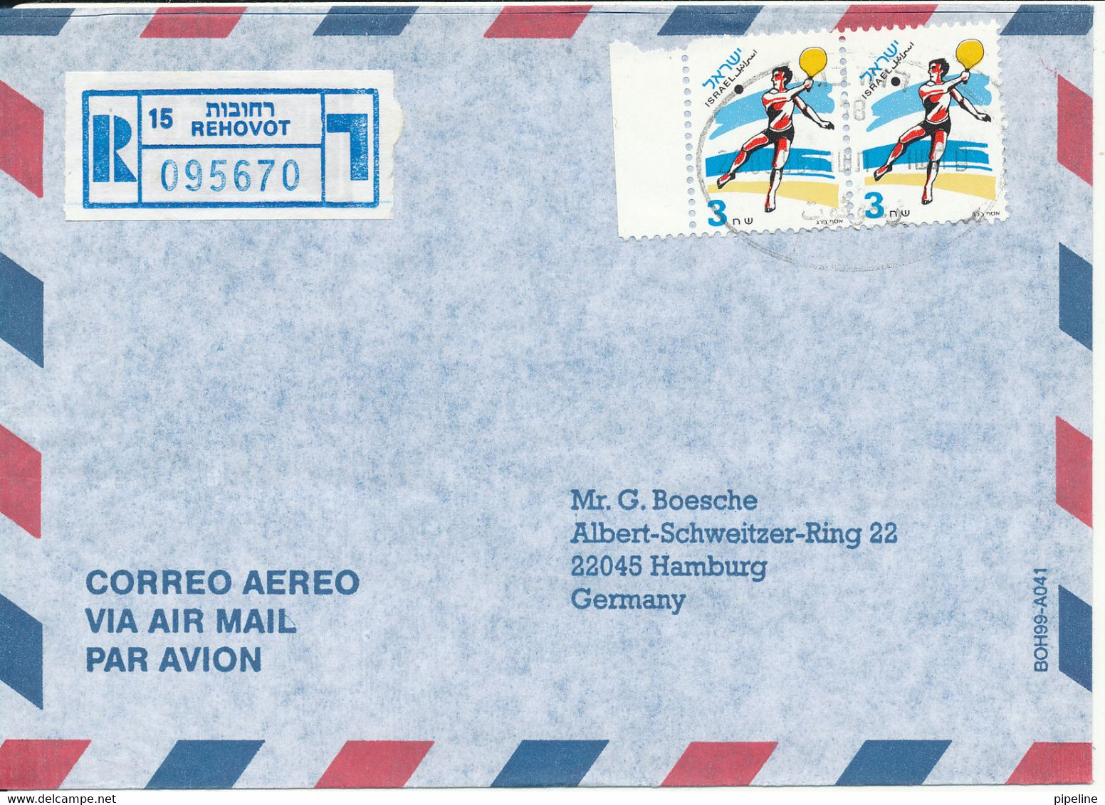 Israel Registered Air Mail Cover Sent To Germany 2000 - Poste Aérienne