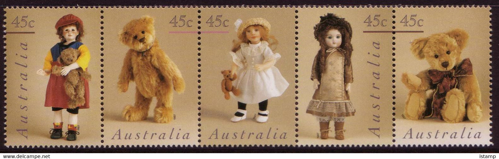 ⭕1997 - Australia DOLLS And BEARS - Set 5 Se-tenant STRIP Stamps MNH⭕ - Dolls