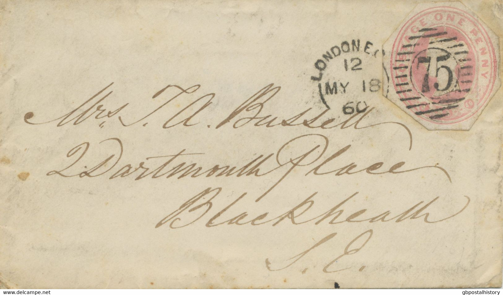 GB VERY EARLY USAGE OF POSTAL STATIONERY CUT OUT 18.5.1860 QV 1d Pink LONDON EC - Covers & Documents