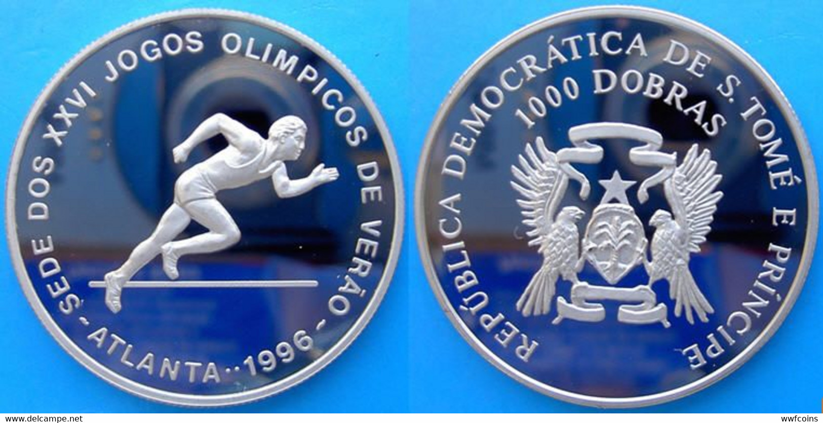 SAINT THOMAS & PRINCE 12X1000 D 1996 CU-NI PROOF BRUNITE VERY RARE ATLANTA OLYMPIC GAMES MINTAGE 1000PCS UNC.