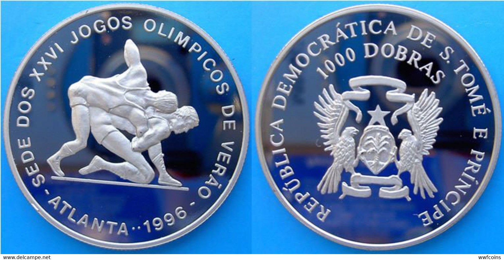 SAINT THOMAS & PRINCE 12X1000 D 1996 CU-NI PROOF BRUNITE VERY RARE ATLANTA OLYMPIC GAMES MINTAGE 1000PCS UNC.