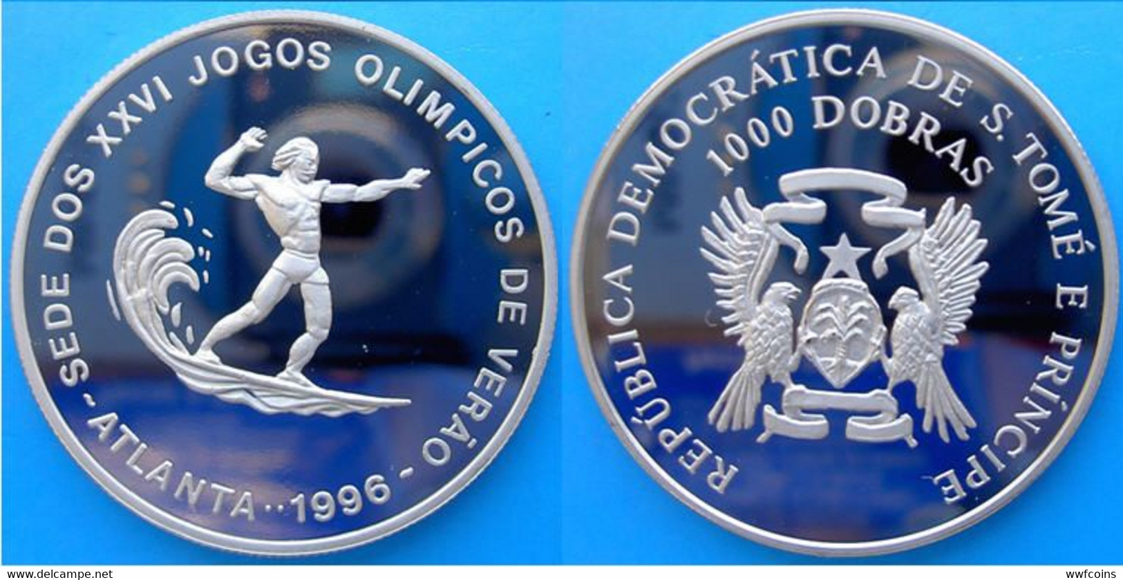 SAINT THOMAS & PRINCE 12X1000 D 1996 CU-NI PROOF BRUNITE VERY RARE ATLANTA OLYMPIC GAMES MINTAGE 1000PCS UNC.