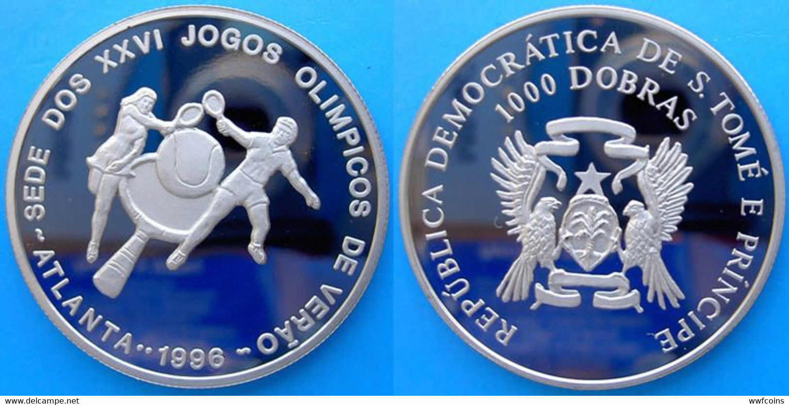 SAINT THOMAS & PRINCE 12X1000 D 1996 CU-NI PROOF BRUNITE VERY RARE ATLANTA OLYMPIC GAMES MINTAGE 1000PCS UNC.