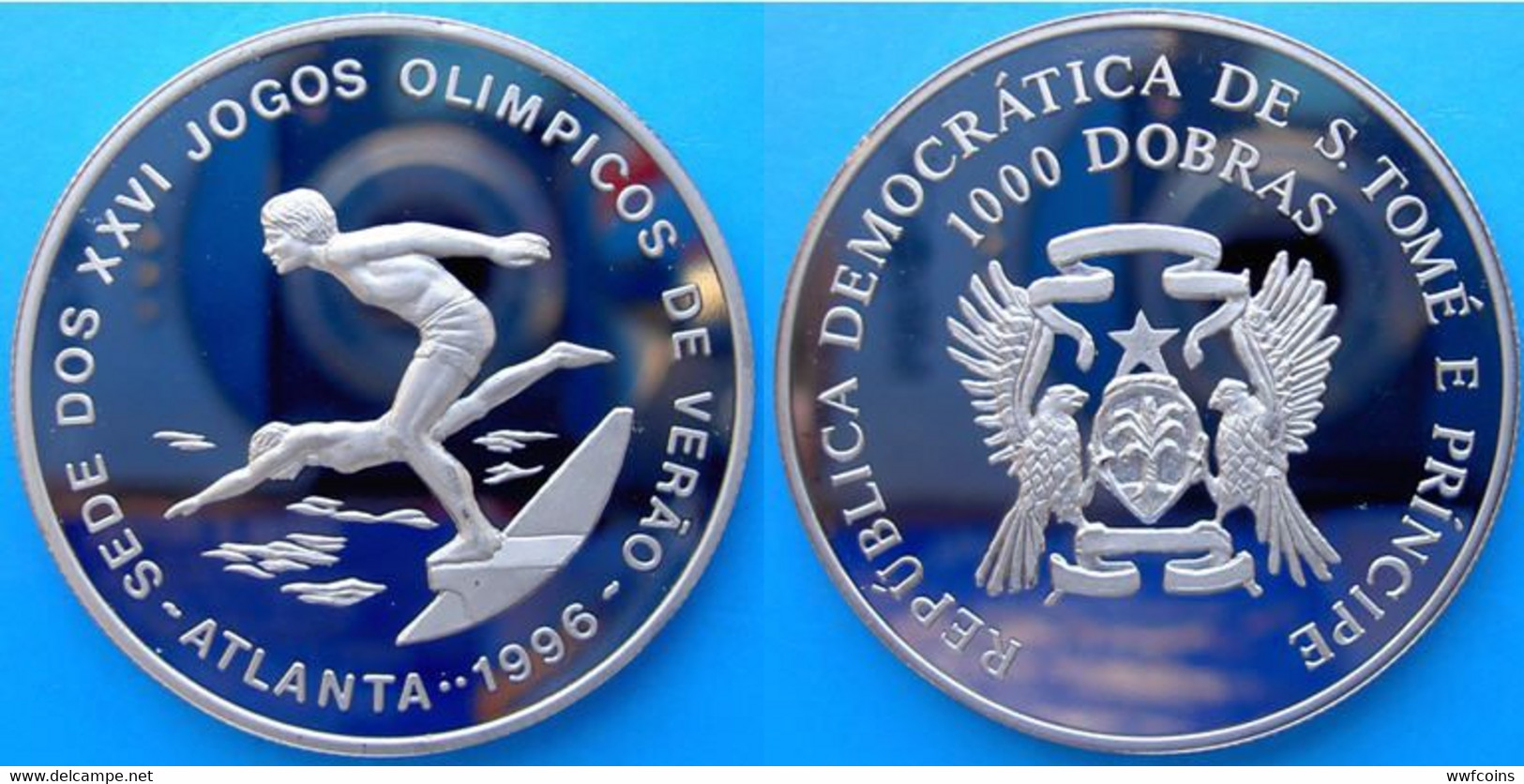 SAINT THOMAS & PRINCE 12X1000 D 1996 CU-NI PROOF BRUNITE VERY RARE ATLANTA OLYMPIC GAMES MINTAGE 1000PCS UNC.