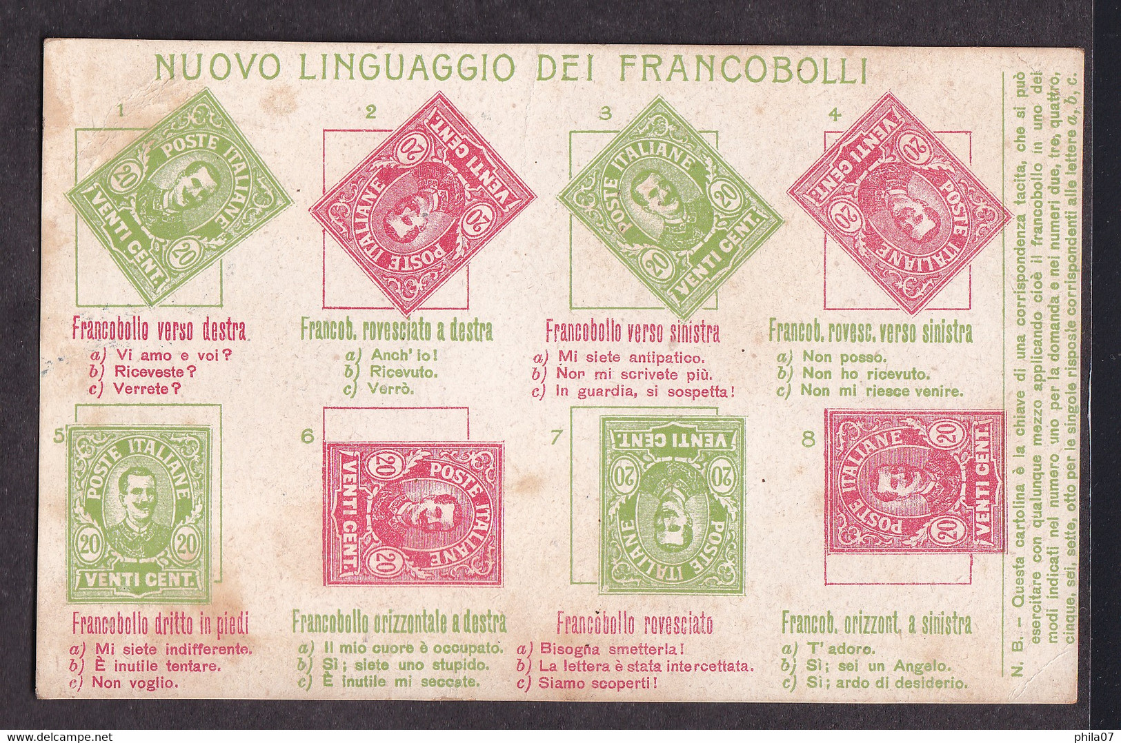 Nuovo Linguaggio Dei Francobolli / Long Line Circulated Postcard, 2 Scans - Timbres (représentations)