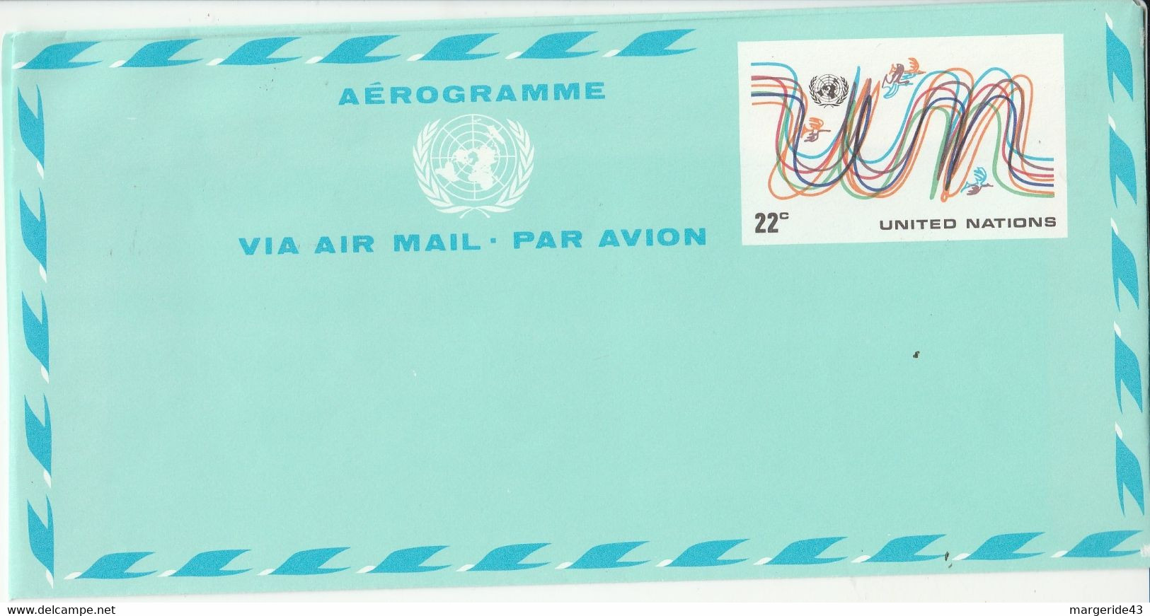 NATIONS UNIES AEROGRAMME 22 CENTS  NEUF 1977 - Covers & Documents