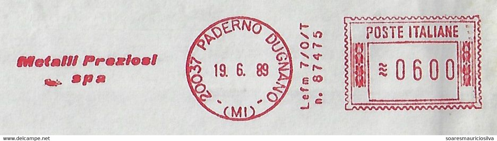 Italy 1989 Cover Paderno Dugnano To Mese Meter Stamp Neopost Model EFM7 Slogan Precious Metal Electronic Sorting Mark - Minéraux