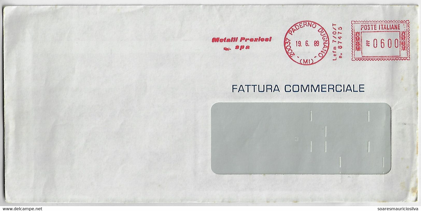 Italy 1989 Cover Paderno Dugnano To Mese Meter Stamp Neopost Model EFM7 Slogan Precious Metal Electronic Sorting Mark - Minéraux