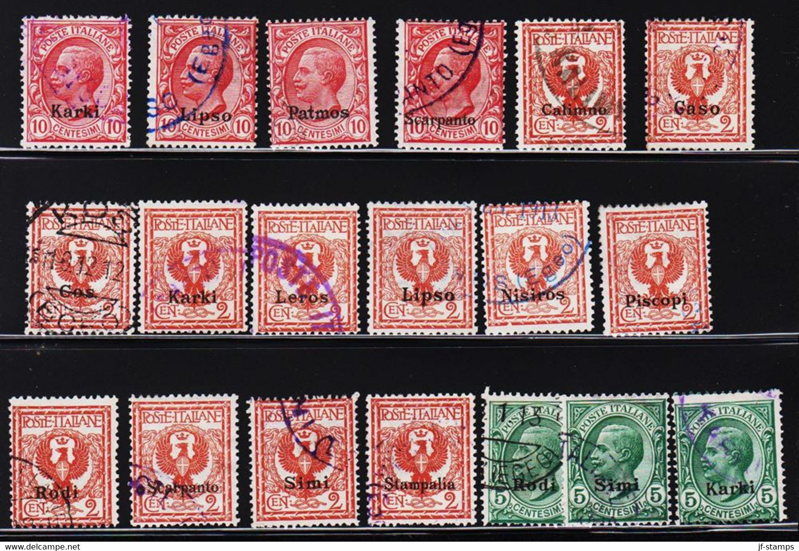 1912. 19 Stamps With Overprint Karki, Lipso, Patmos, Scarpanto, Calimno, Caso, Cos, Leros, Nisiros, Piscop... - JF193021 - Egée
