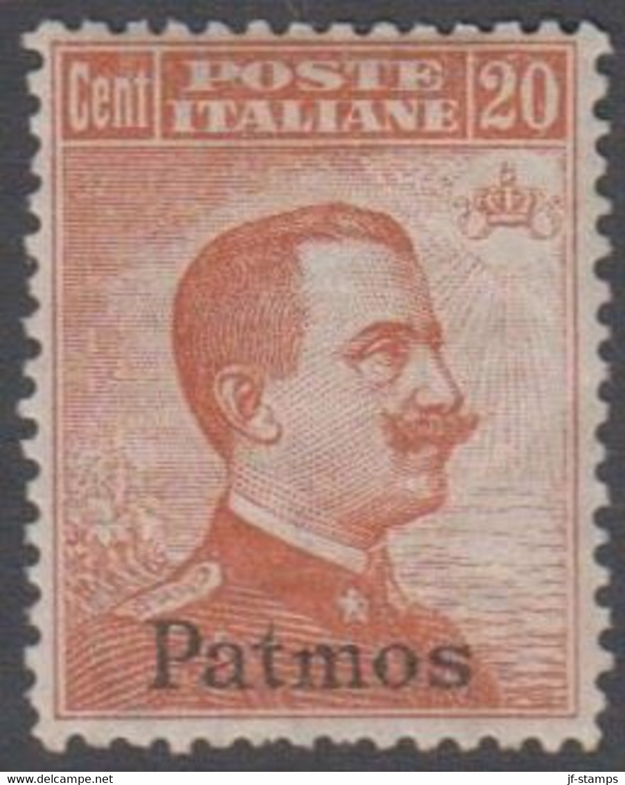 1916/22. Viktor Emanuel III. 20 C. With Watermark. Overprinted Patmos.  (Michel 13 VIII) - JF141015 - Egeo