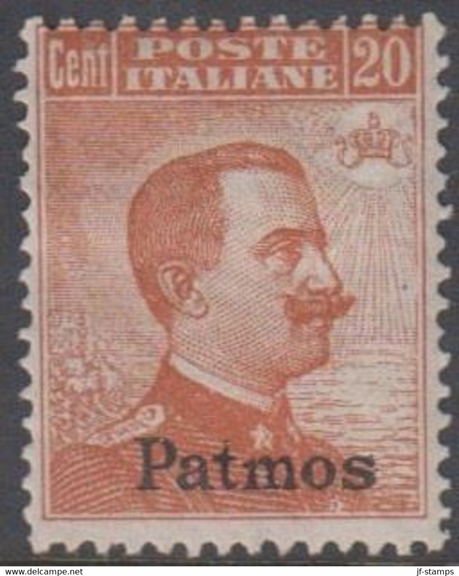 1916/22. Viktor Emanuel III. 20 C. With Watermark. Overprinted Patmos.  (Michel 13 VIII) - JF141017 - Egeo