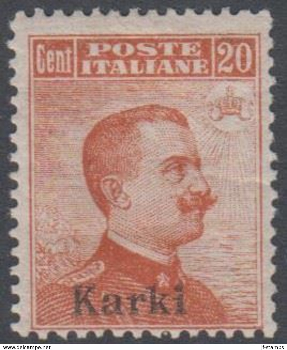 1916/22. Viktor Emanuel III. 20C. Without Watermark. Overprinted Karki. Scarce Stamp. (Michel 11 IV) - JF141011 - Egée