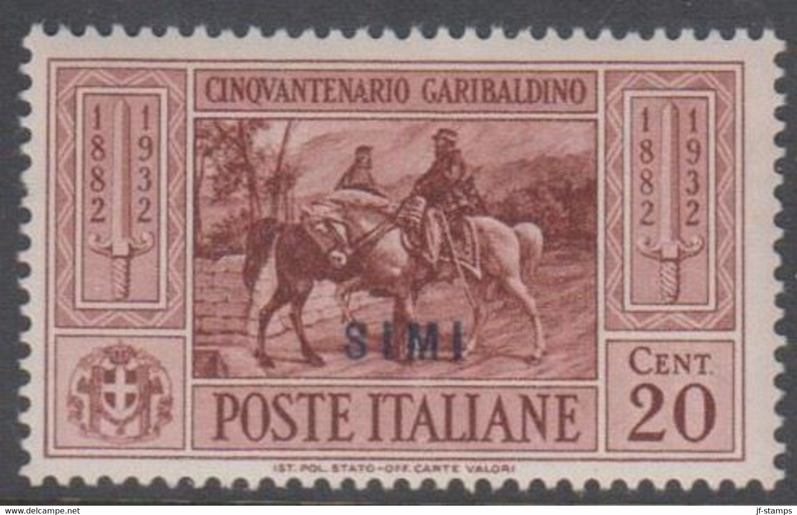 1932. Garibaldi. 20 C. Overprinted SIMI.  (Michel 89 XII) - JF141028 - Egée