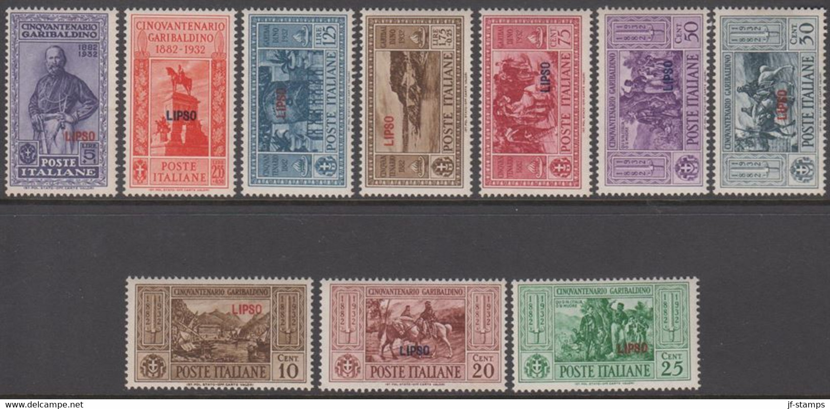 1932. Garibaldi. Complete Set With 10 Stamps. Overprinted LIPSO.  (Michel 88-97 VI) - JF141038 - Egée