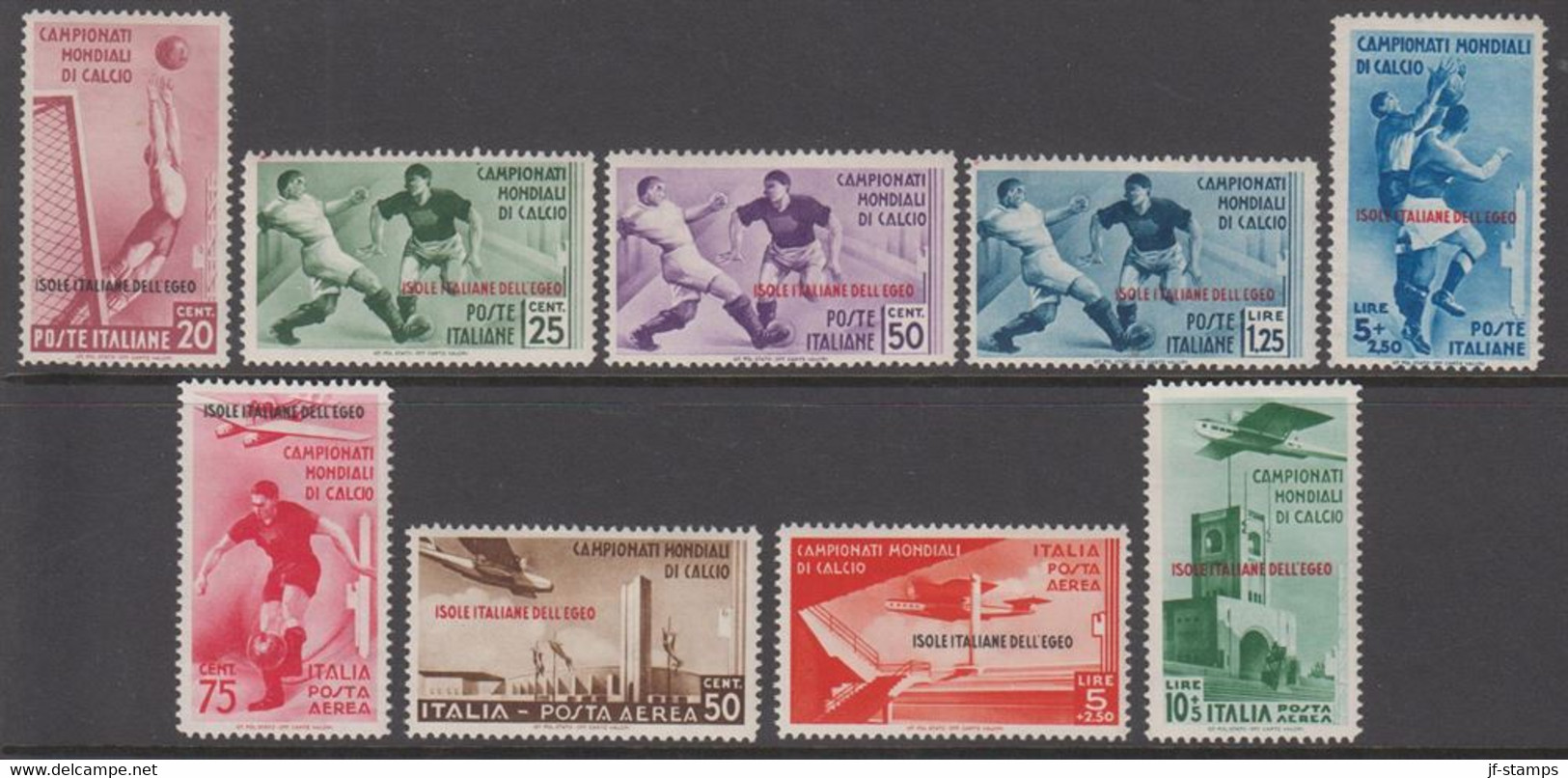 1934. Football World Cup In Italy. Complete Set With 9 Stamps. Overprinted ISOLE ITALIANE... (Michel 137-145) - JF141046 - Egée