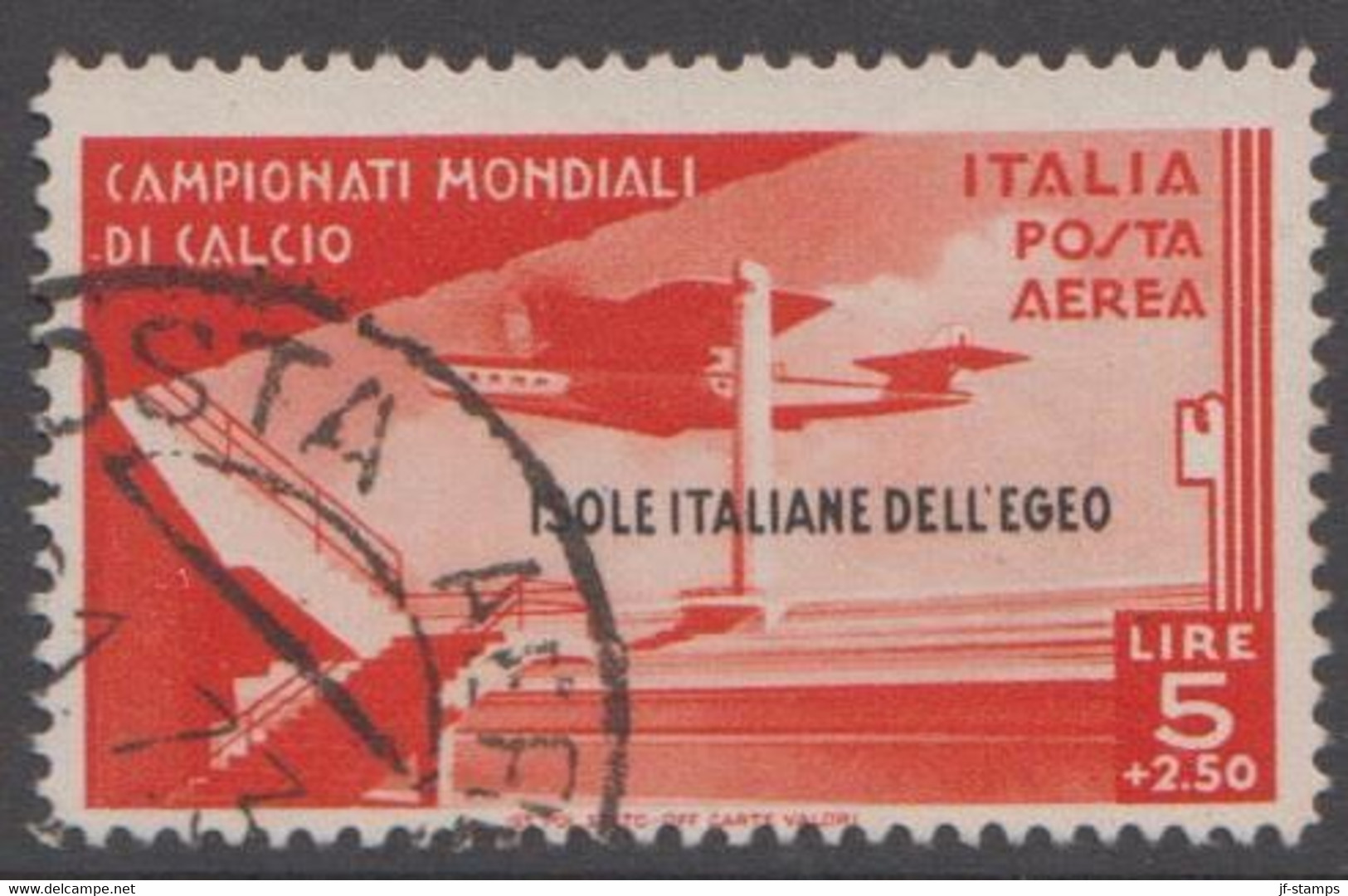 1934. Football World Cup In Italy. 5 LIRE + 2.50. Overprinted ISOLE ITALIANE DELL' EGEO.  (Michel 144) - JF141049 - Egée