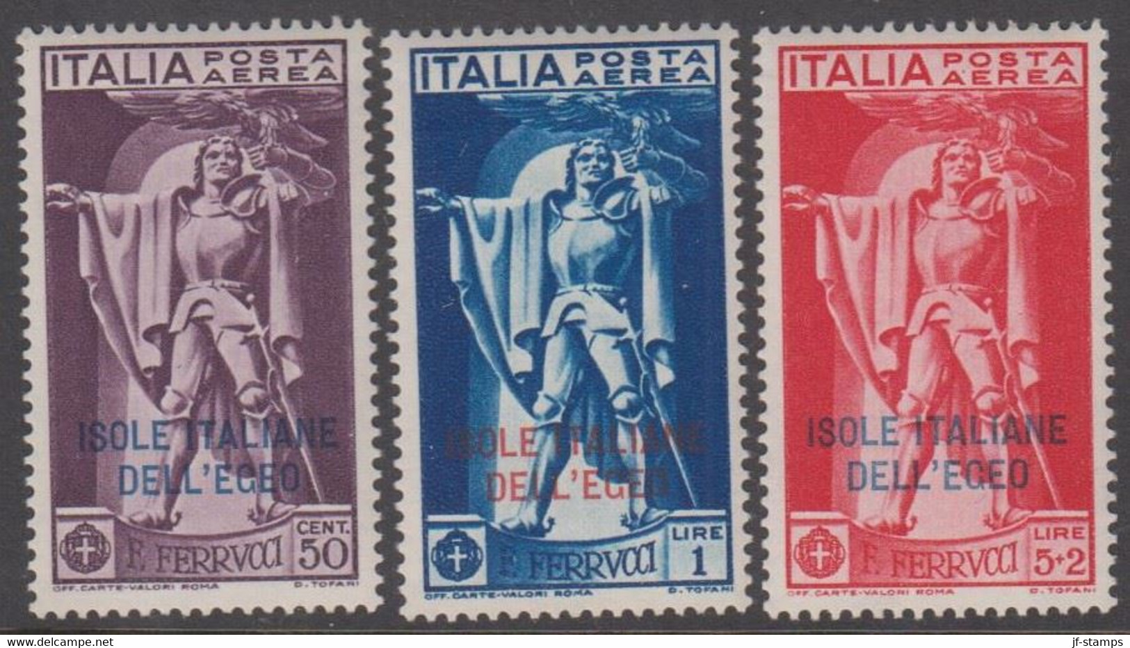 1930. F. FERRUCCI 3 Ex. Overprint ISOLE ITALIANE DELL' EGEO.  (Michel 31-33) - JF141053 - Egée