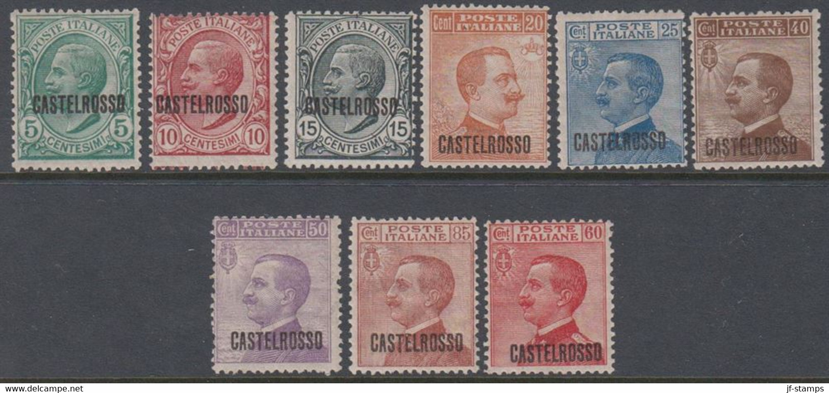 1922. Viktor Emanuel III. 5, 10, 15, 20, 25, 40, 50, 60, 85 Centesimi. Overprint CASTELROSSO.... (Michel 1-9) - JF141000 - Egée