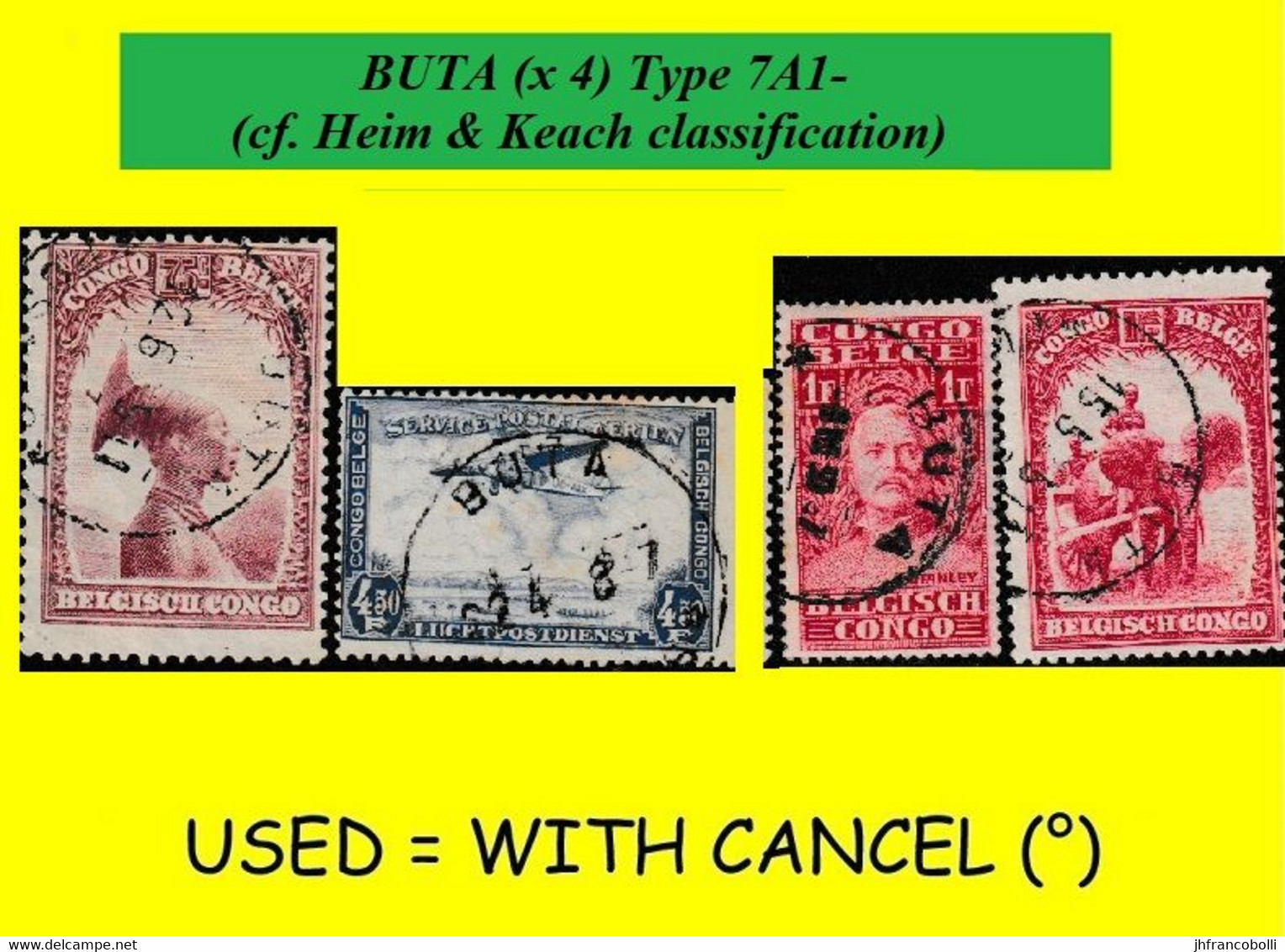 1928/38 BUTA BELGIAN CONGO / CONGO BELGE CANCEL STUDY [C] SELECTION COB 141++PA11+175+176 (x 4 STAMPS) TYPE 7A1- - Errors & Oddities