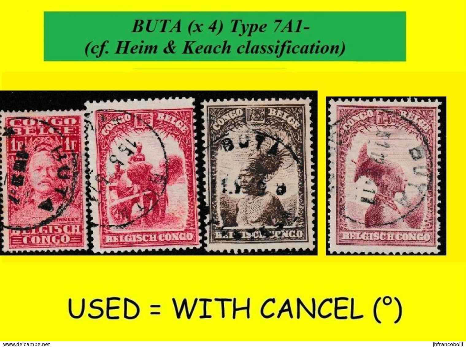 1928/38 BUTA BELGIAN CONGO / CONGO BELGE  CANCEL STUDY [E] SELECTION COB 163+175/177 (x 4 STAMPS) TYPE 7A1- - Plaatfouten En Curiosa