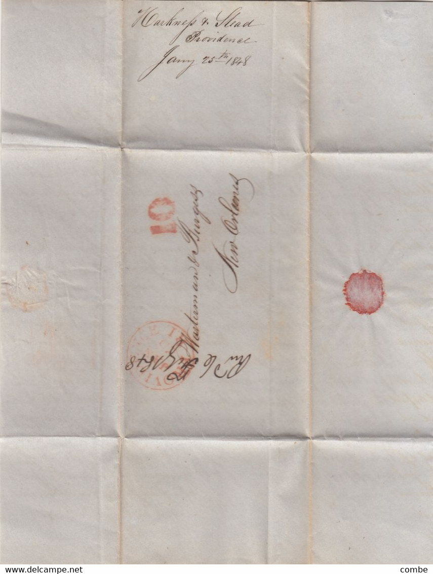 LETTER. 25 JAN 1848. PROVIDENCE. Mrs HARKNEFS & STEAD TO WARTEMAN & BURGESS. NEW OELEANS. POSTAGE 10          /  2 - …-1845 Vorphilatelie