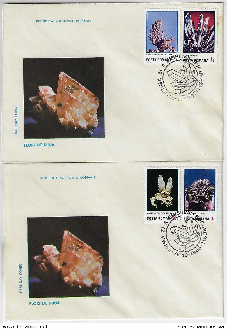 Romania 1985 2 First Day Cover FDC With Commemorative Cancel Alluding To Geology Mineral - Minéraux