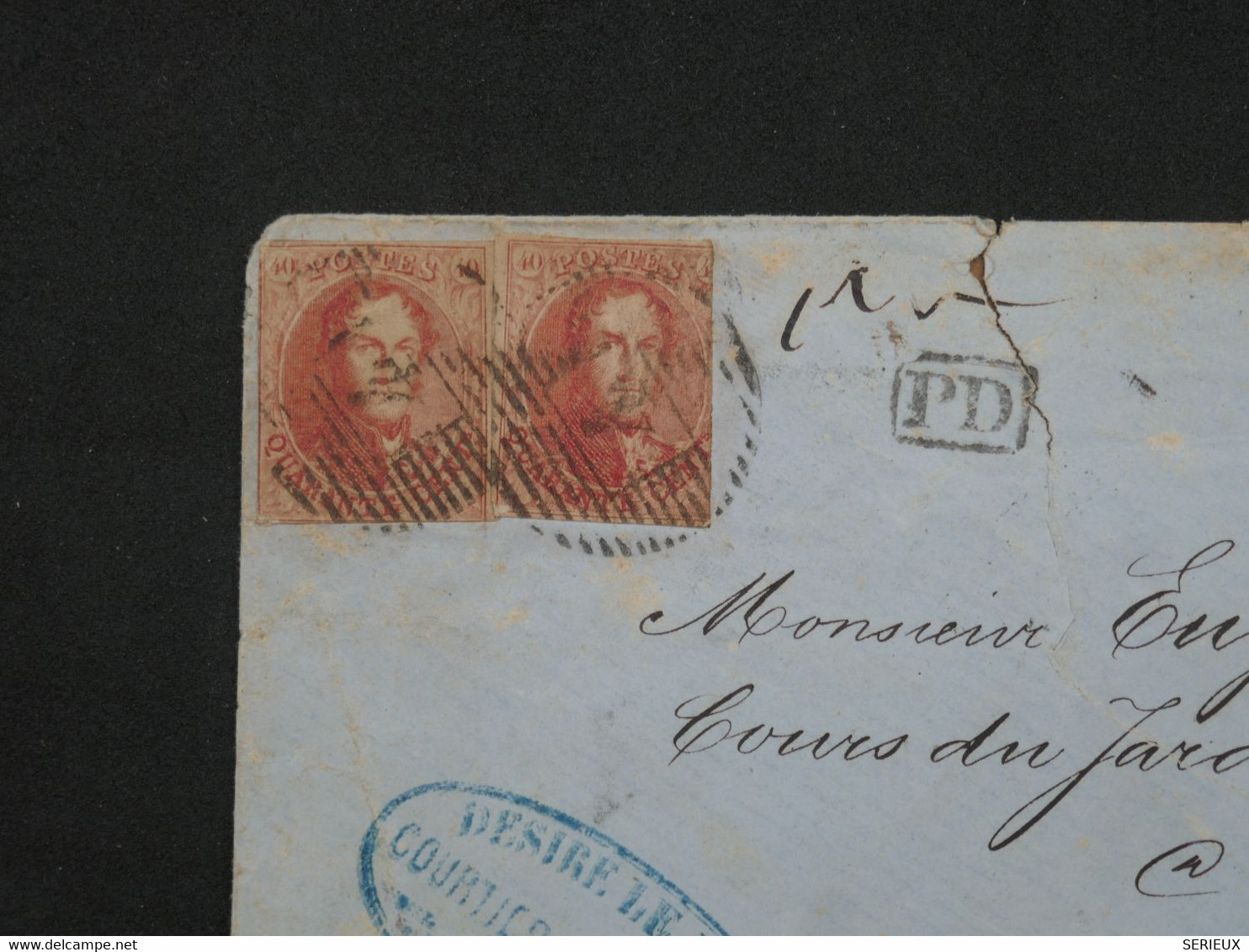 BL1 BELGIQUE  LETTRE EN PORT PAYé 1863 ANVERS A BORDEAUX   FRANCE + 2X  40C ROUGE NON DENTELé +AFFRANCH. INTERESSANT++ - 1849-1865 Medaillons (Varia)