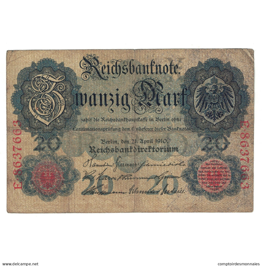 Billet, Allemagne, 20 Mark, 1910, 1910-04-21, KM:40b, TB - 20 Mark