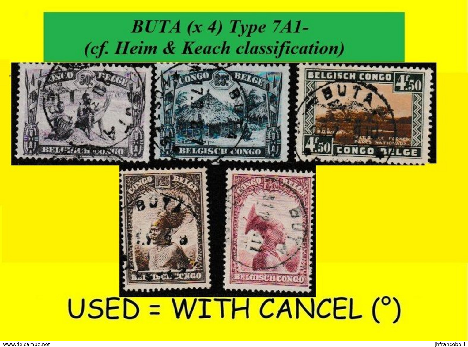 1931/39 BUTA BELGIAN CONGO / CONGO BELGE  CANCEL STUDY [F] SELECTION COB 171+173+175/176+202 (x 5 STAMPS) TYPE 7A1- - Variedades Y Curiosidades