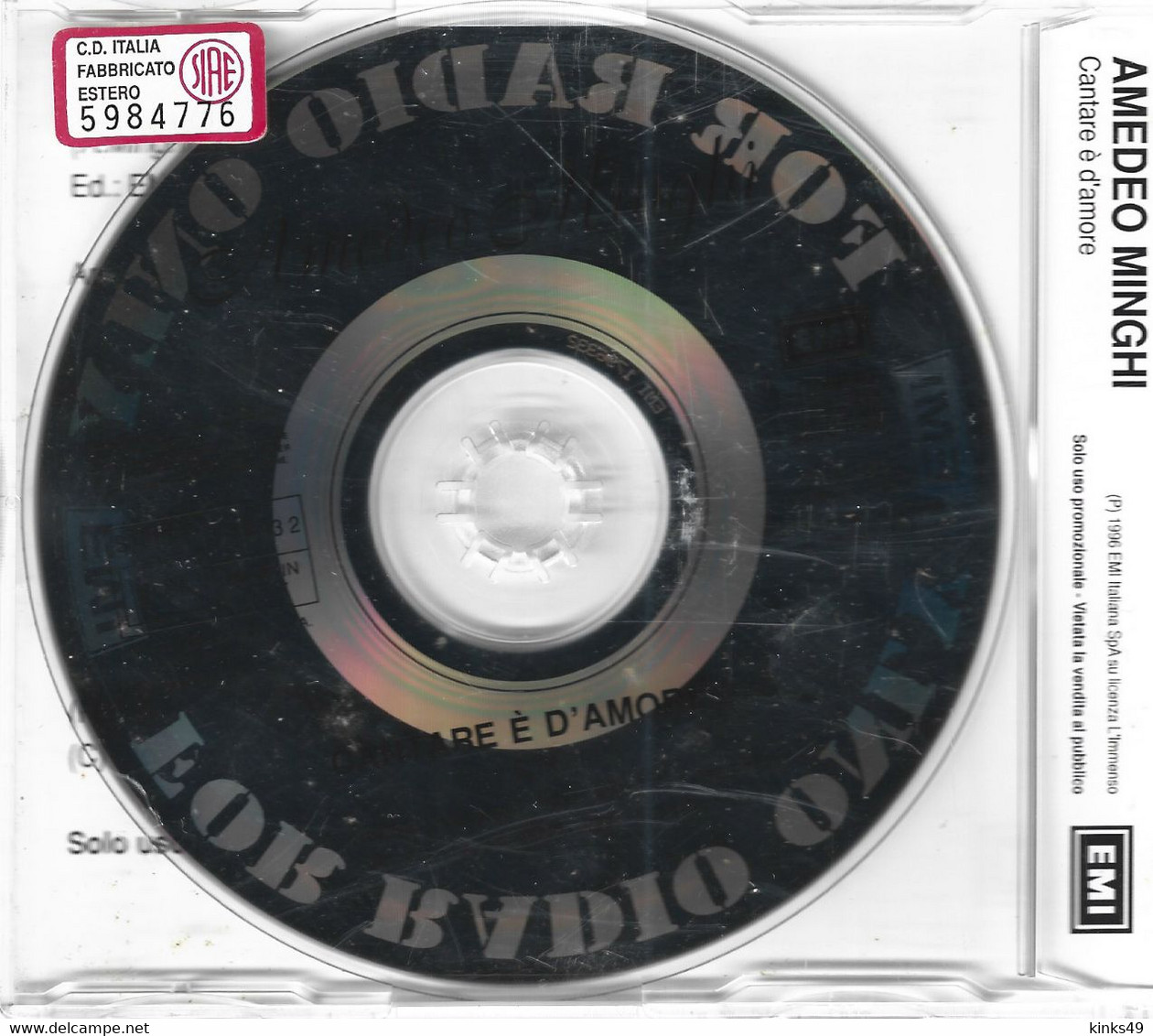 AMEDEO MINGHI : CD Singolo Promozionale < Cantare è D'amore > 1996 / EMI - Other - Italian Music