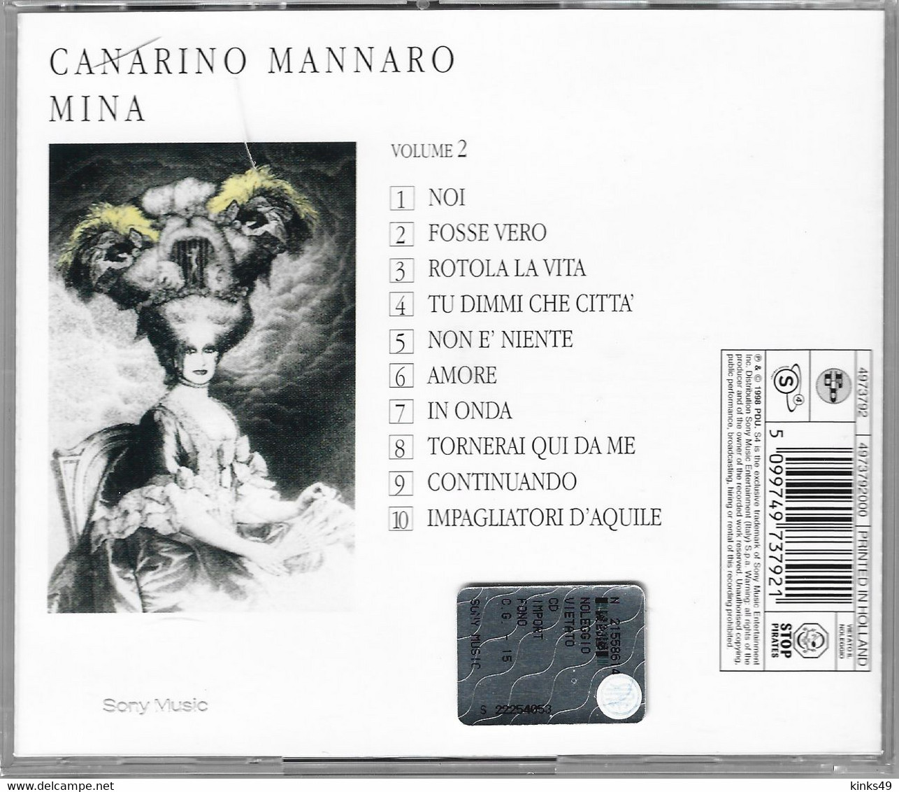 MINA : CD < Canarino Mannaro Volume 2 > / PDU / 1998 - Sonstige - Italienische Musik