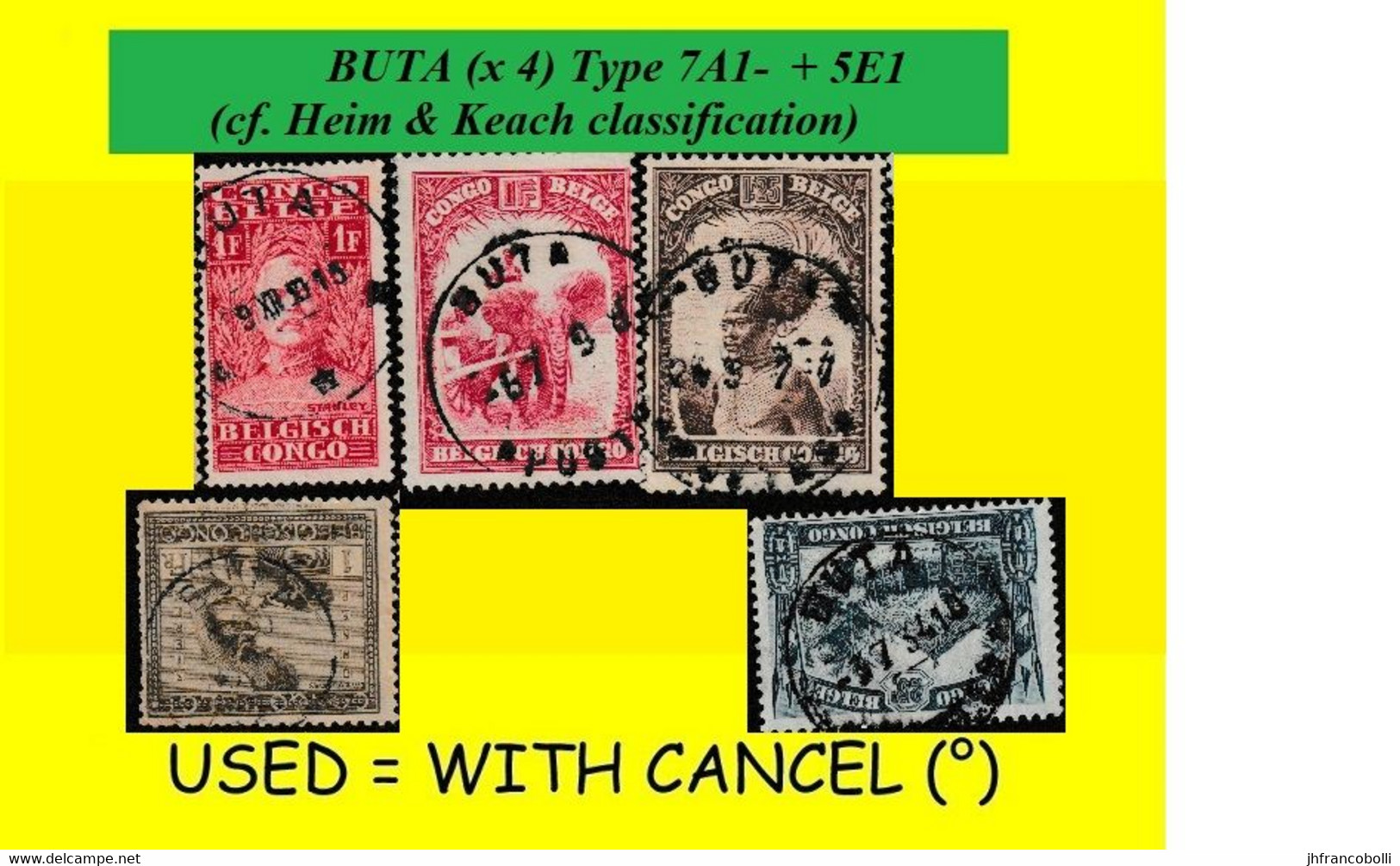 1923/1931 BUTA BELGIAN CONGO / CONGO BELGE CANCEL STUDY [H] WITH COB 114+141+171+176+177 (x 5 STAMPS) TYPE 05E1- + 7A1- - Abarten Und Kuriositäten