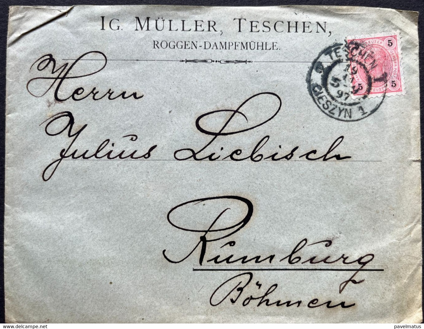 Poland  1897  Austrian Period  Commercial Cover Cieszyn 19.11.1897 - Lettres & Documents