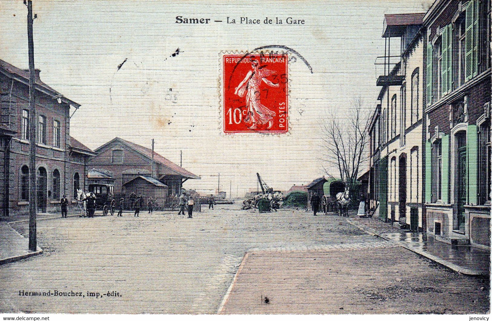 SAMER LA PLACE DE LA GARE ,BELLE CARTE COULEUR ANIMEE  REF VEZ 78325 - Samer