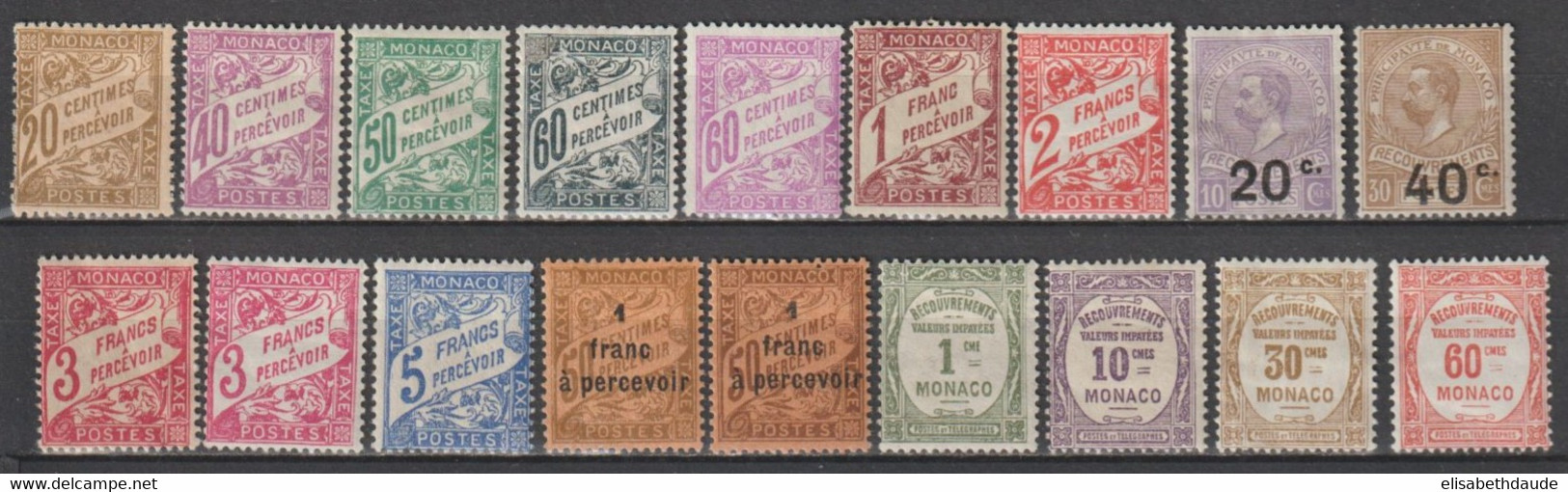 1919/1943 - MONACO - TAXE - YVERT N°11/26 + 17b + 25a * MH - COTE = 58.25 EUR. - Taxe