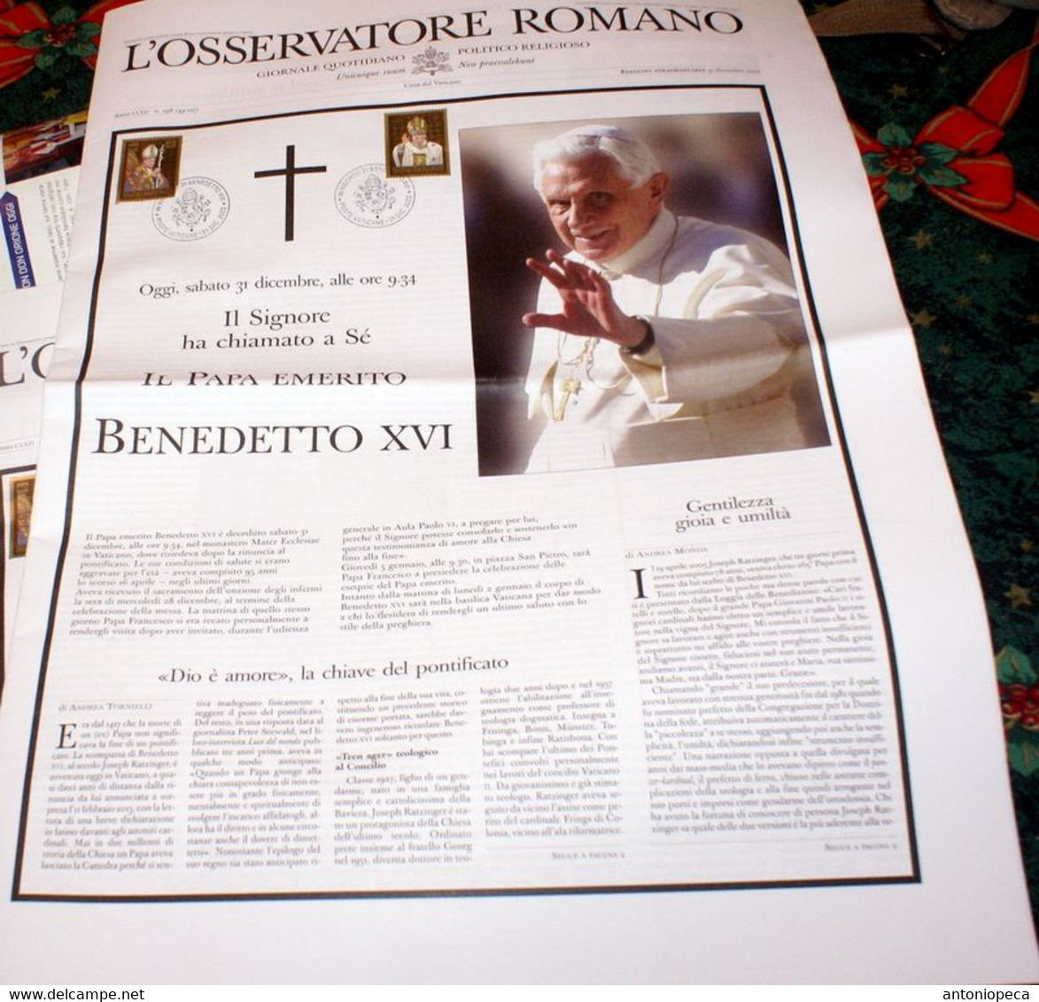 VATICAN 2022, DEATH POPE BENEDICT XVI° EXTR. EDITION NEWSPAPER OSSERVATORE ROMANO, SPECIAL CANCEL - Covers & Documents