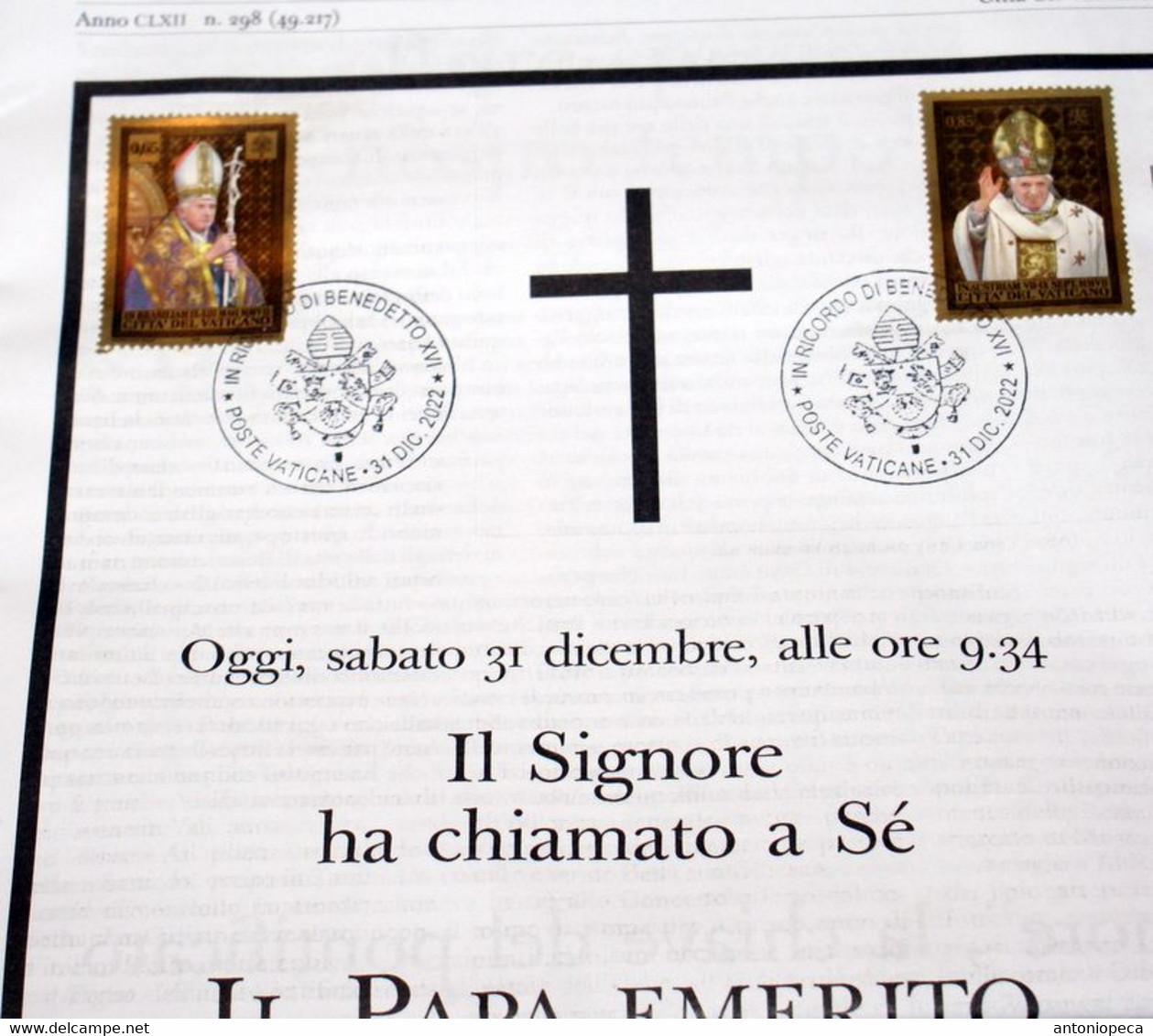 VATICAN 2022, DEATH POPE BENEDICT XVI° EXTR. EDITION NEWSPAPER OSSERVATORE ROMANO, SPECIAL CANCEL - Covers & Documents